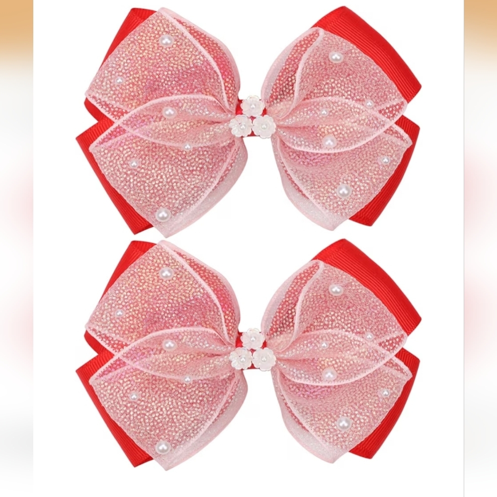 Red and Pink Hair Bows with Pearls
